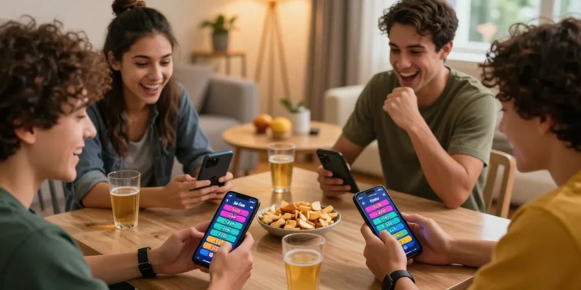 Friends enjoying Jai Club login together, celebrating game wins in a cozy home setting.
