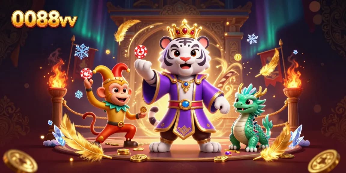 Experience thrilling gameplay with 0088vv's vibrant casino scene featuring dynamic characters and rich details.
