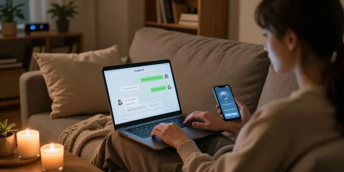 Engaging NSFW AI chat scene with interactive Crushon AI, cozy home environment.