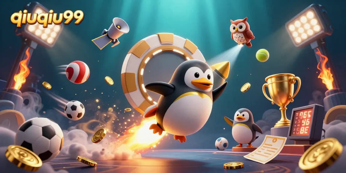 Experience the thrill of qiuqiu99 with a captivating penguin in a dynamic casino space scene.