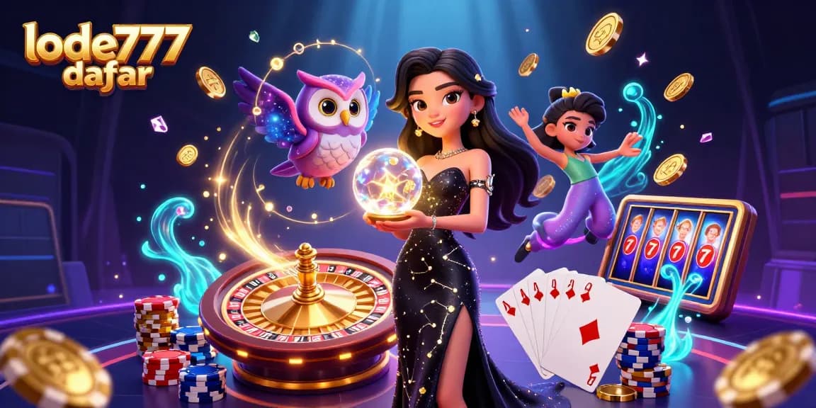 Experience thrilling games at lode777 daftar, showcasing a 3D mystical scene with coins cascading from a magical crystal ball.