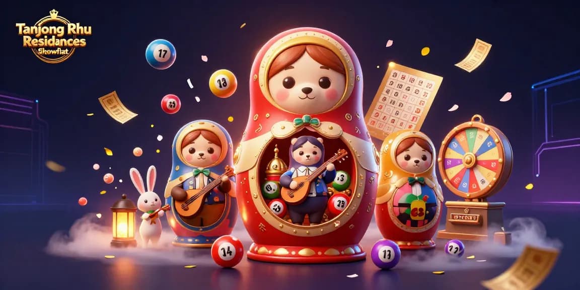 Tanjong Rhu Residences Showflat menarik dengan pemandangan 3D yang menampilkan beruang Matryoshka dan dealer kasino.