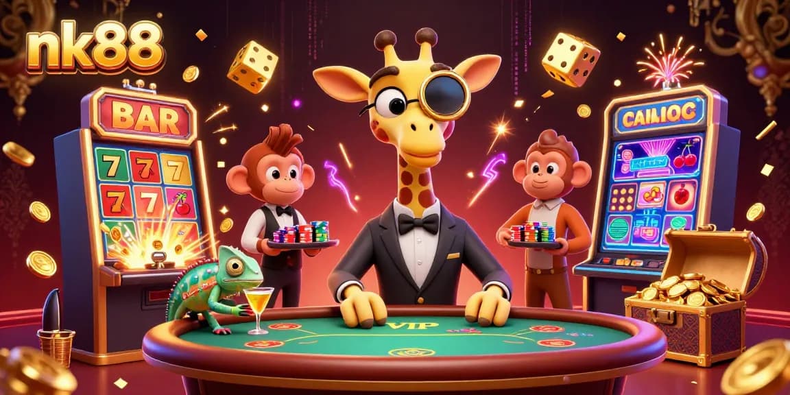 Experience the thrill of nk88 with a vibrant, action-packed casino scene full of excitement.