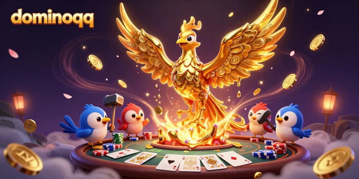 Play dominoqq with the iconic golden phoenix in a dazzling casino scene, showcasing vibrant action and excitement.