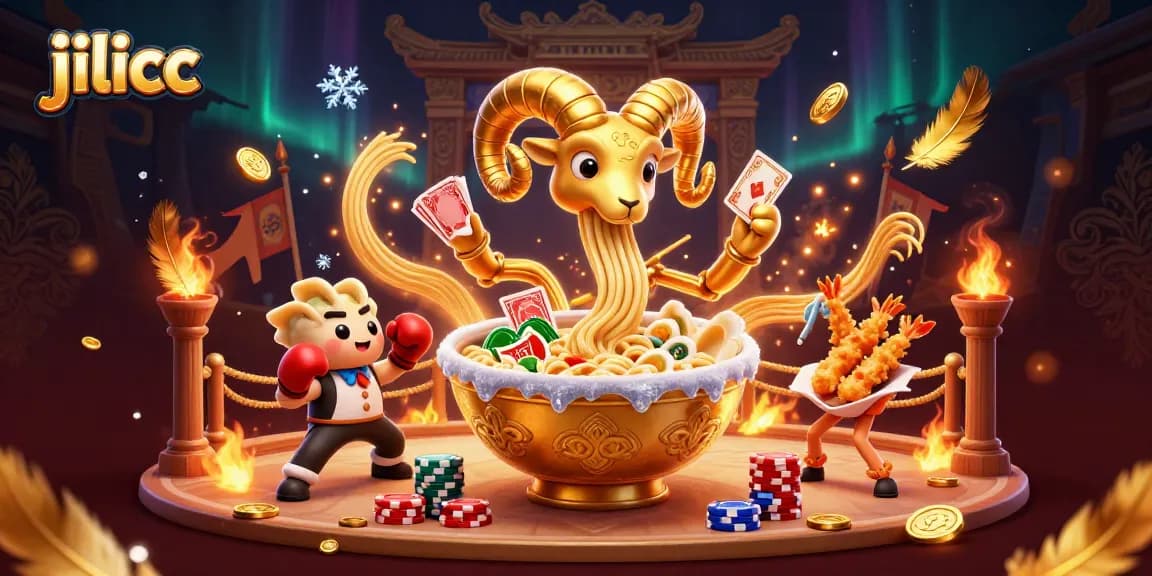 Engage with jilicc in a vibrant, dynamic 3D casino scene featuring card games and vibrant characters.
