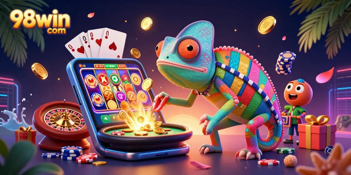 Experience the thrill of 98win com as golden coins erupt amidst vibrant casino games.