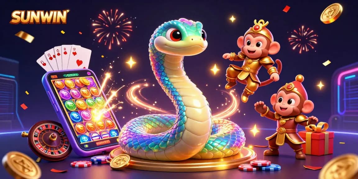 SUNWIN shines with a colorful 3D illustration of a dynamic casino scene showcasing vibrant gaming elements.