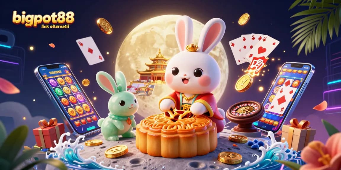 Experience thrilling fun with bigpot88 link alternatif featuring a vivid 3D moon rabbit casino scene.