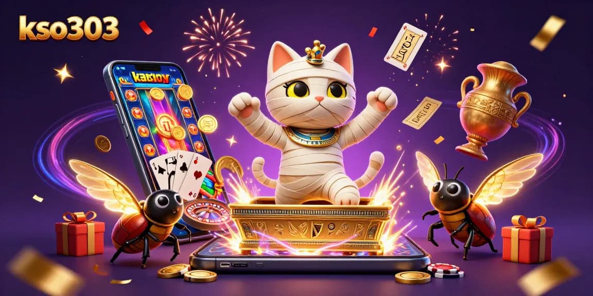 KSO303 mempersembahkan kucing mummy Mesir di kasino, membawa keseruan permainan slot dan kartu.