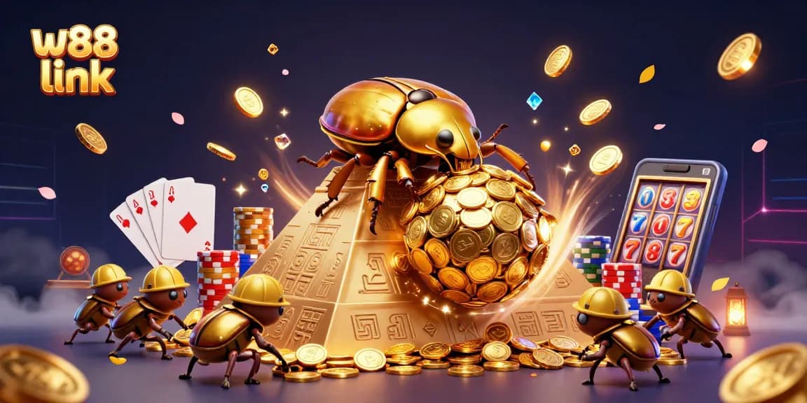 Experience the excitement of winning with w88 link in this vibrant casino illustration.