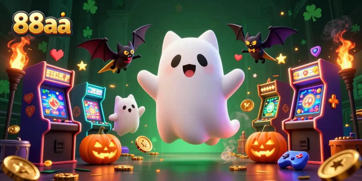 Visit 88aa and engage with thrilling slot games in a vibrant haunted casino scene.
