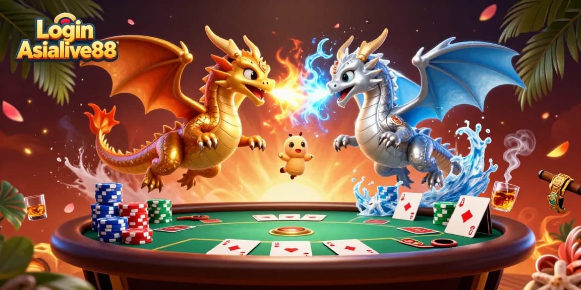 Engage with thrilling action in Login Asialive88, featuring dynamic 3D dragons and poker elements.