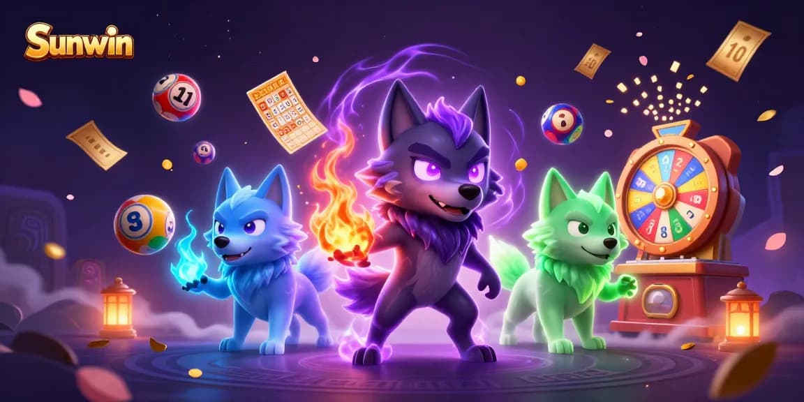 Sunwin players enjoy thrilling lottery games with glowing wolves and vibrant prize elements.
