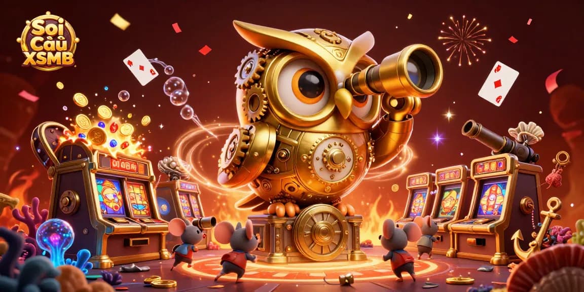 Soi Cầu XSMB reveals hot lottery numbers in a vibrant casino scene filled with animated characters