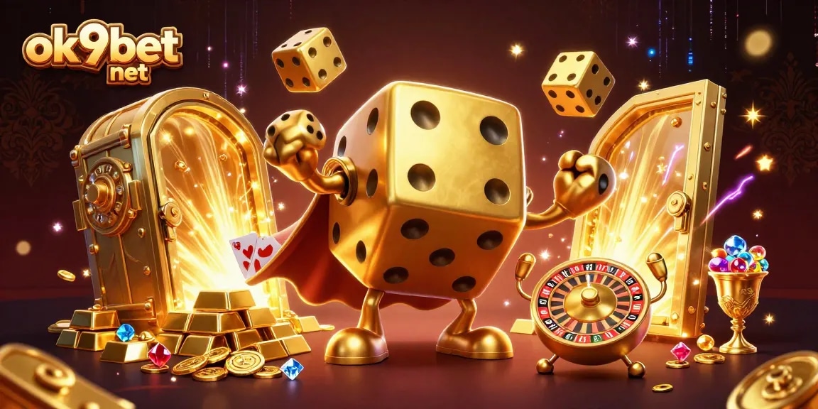 Engage with ok9bet net gaming experience in this vibrant 3D illustration filled with golden treasures.