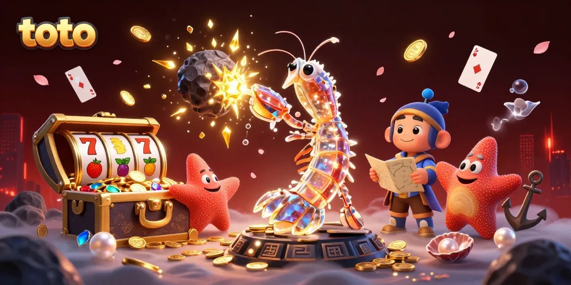 Toto slots power up jackpots with vibrant coins and colorful gems in dynamic scenes.