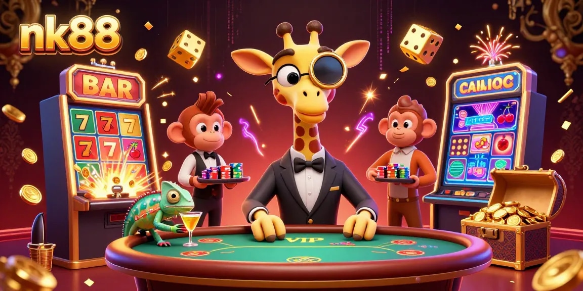 Experience the thrill of nk88 with a vibrant, action-packed casino scene full of excitement.