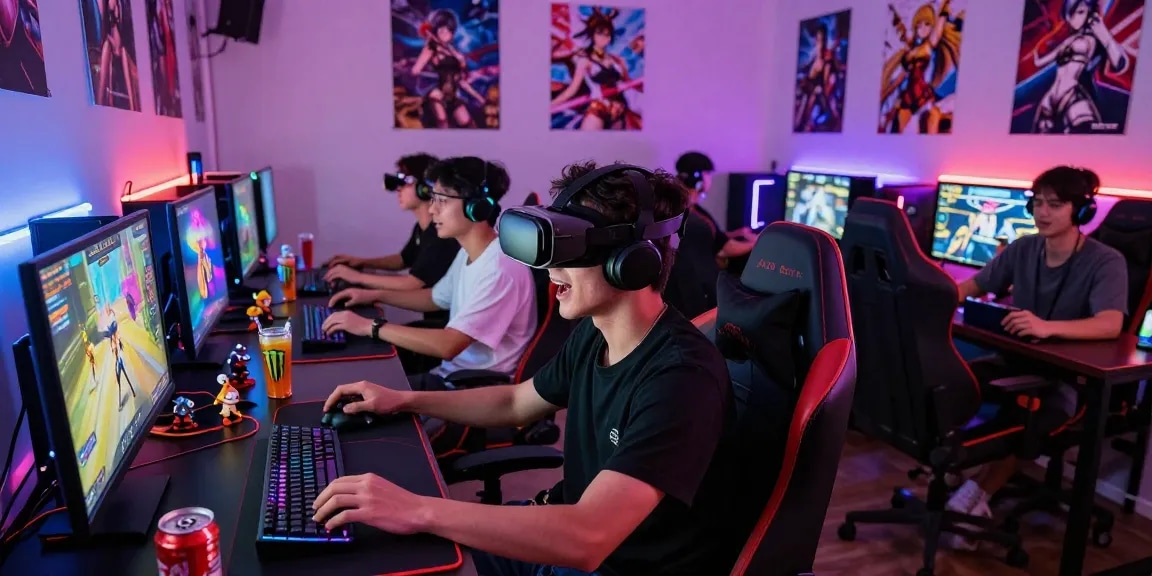 Players enjoying an exciting hentai game experience in a vibrant gaming setup, showcasing engaging graphics and modern accessories.