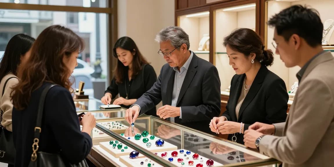 Experience gemstone elegance at https://www.mygemspot.com with shoppers exploring exquisite gems.