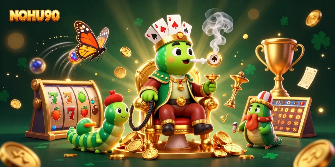 Engage in slots with NOHU90's vibrant scene showcasing a playful caterpillar character and thrilling elements.