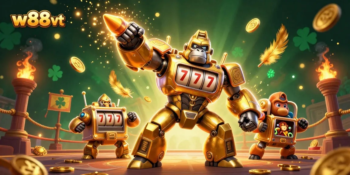 Khám phá các trò chơi tại w88 vt với sự xuất hiện của mech gorilla vàng độc đáo.
