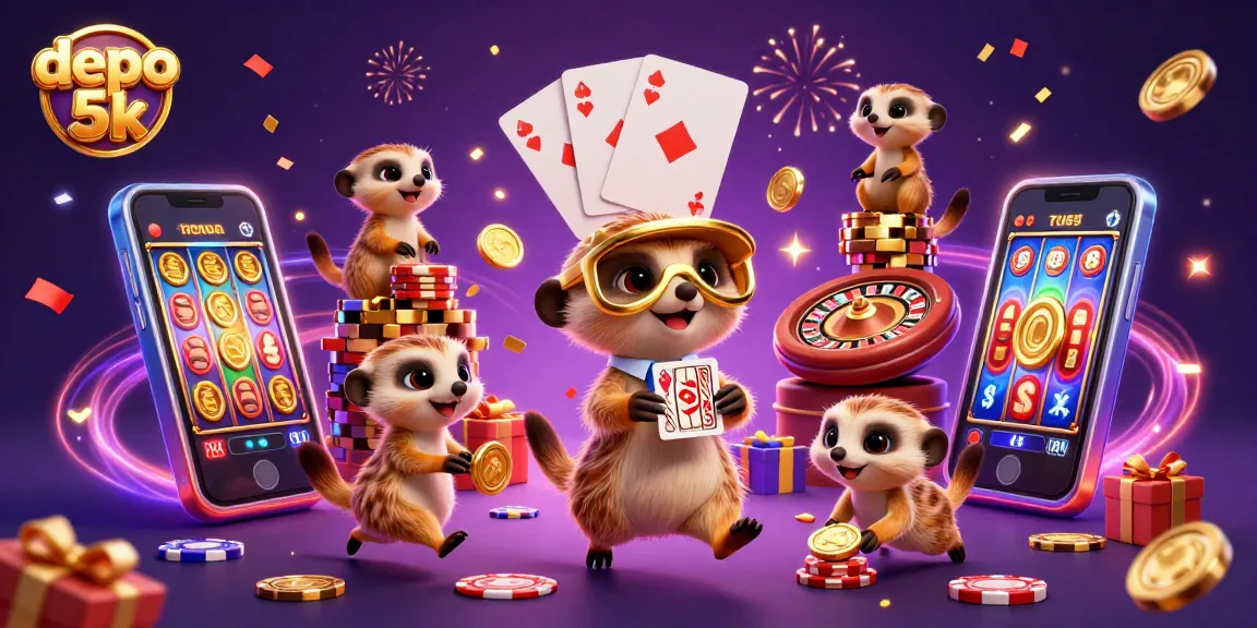 Permainan slot gacor di depo 5k dengan meerkat menjalankan kasino yang dipenuhi chip dan hadiah.