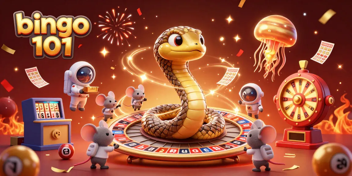 Engage in exciting bingo 101 gameplay as players interact with cosmic elements and vibrant prizes in a rich 3D illustration.