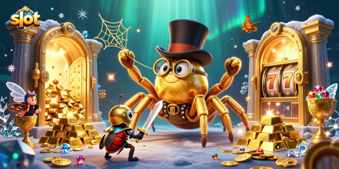 Mainkan slot dengan karakter kartun di kasino dengan suasana berkilau dan penuh harta.