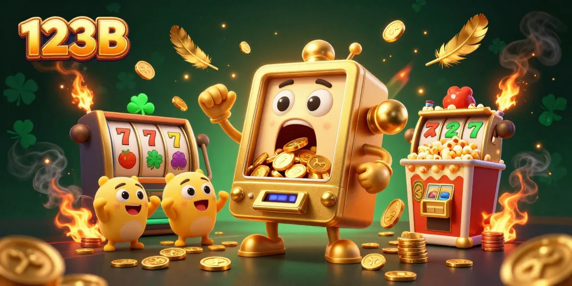 Watch 123B's golden slot machines celebrate jackpots with exciting visuals in a vibrant casino scene.