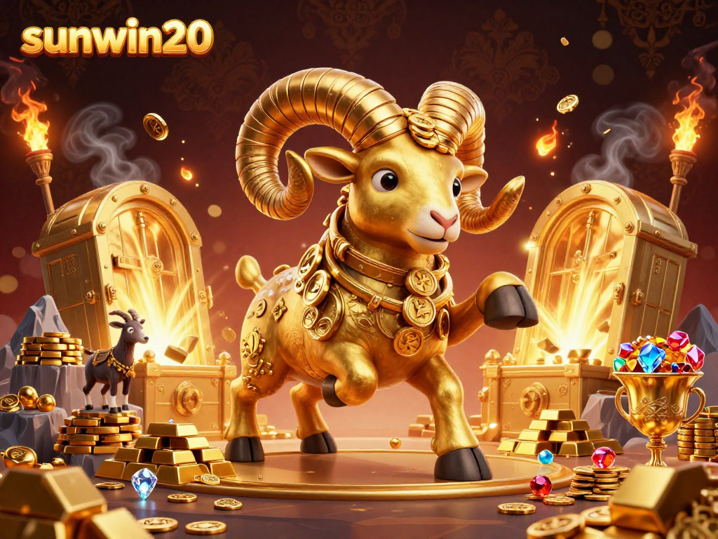 Experience the thrill of winning at sunwin20 with a massive golden ram charging towards a treasure vault.