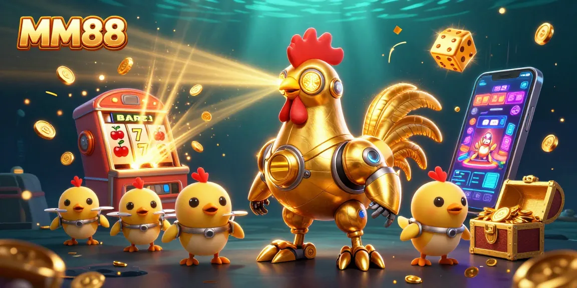 Experience exciting wins at MM88 with vibrant casino-themed illustration showcasing dynamic gaming elements.