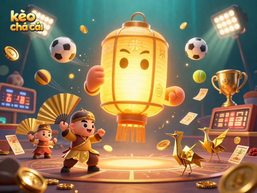 Experience kèo nhà cái excitement with dynamic sports-themed casino scene filled with golden elements.