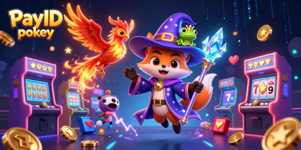 Engage with PayID pokies in a magical scene featuring a wizard fox and phoenix.