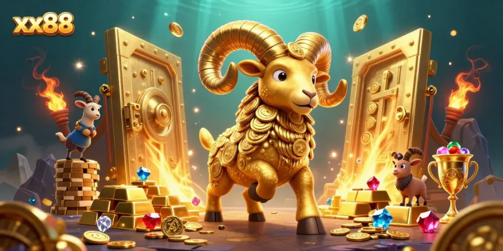 Experience thrilling casino action with xx88 featuring a golden ram and breathtaking treasure.