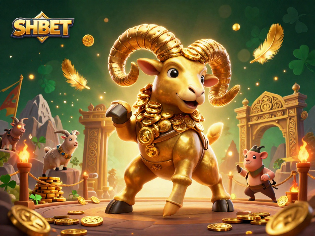 Join the excitement at SHBET with a dynamic casino scene featuring a golden ram and vibrant gaming elements.