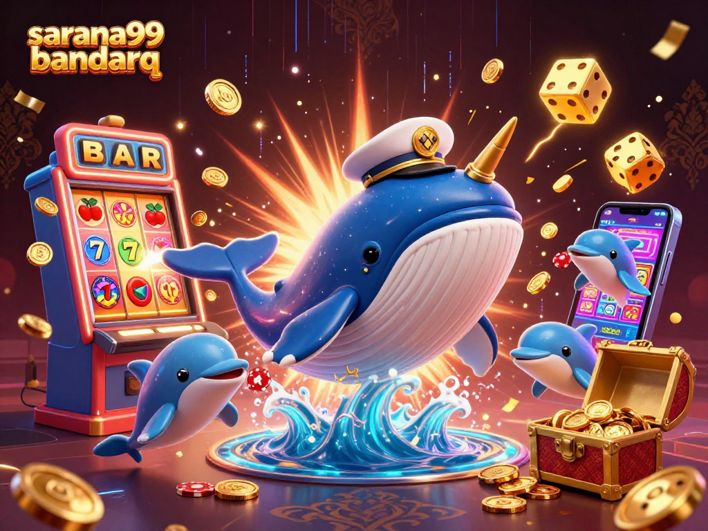 Sarana99 bandarq activates excitement with a dynamic casino-themed cartoon scene filled with victory symbols.