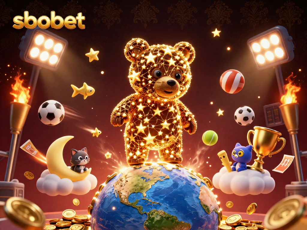 Experience sbobet's thrilling sports betting with dynamic 3D characters and elements highlighting the excitement.