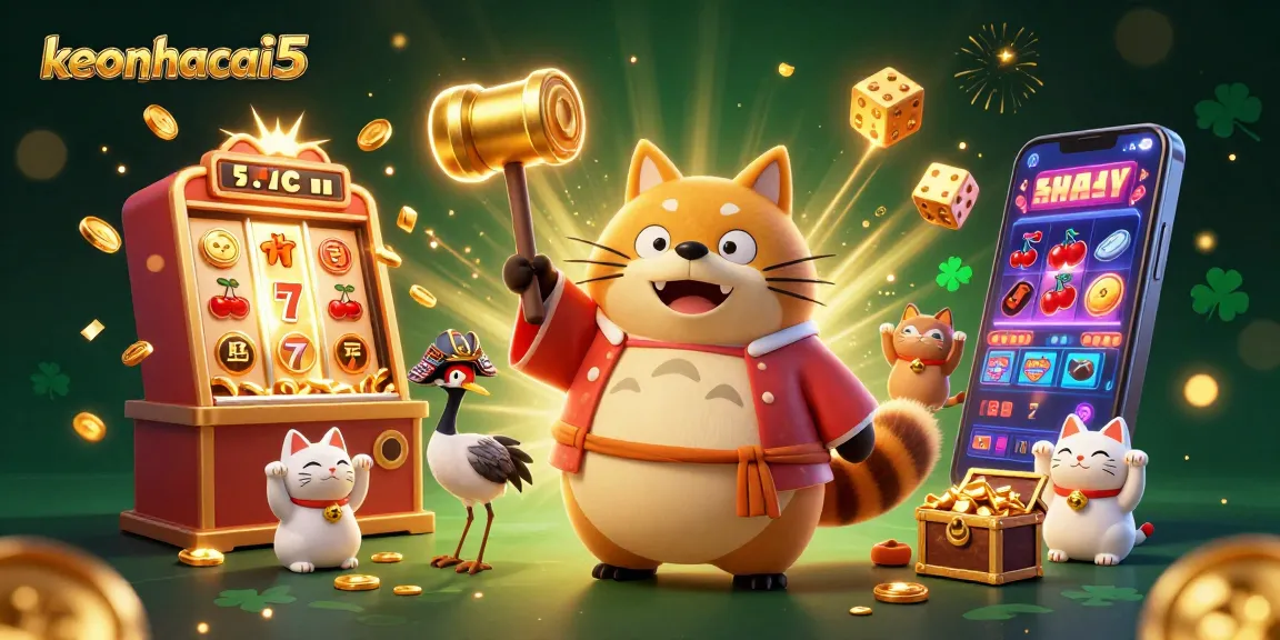 Experience the vibrant energy of keonhacai5 with cheerful characters celebrating a casino jackpot.
