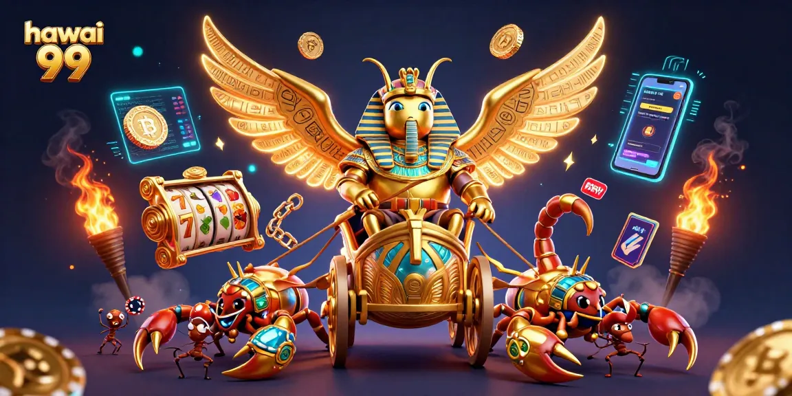 Experience exciting wins with hawai 99's vibrant 3D gaming scene featuring lively characters and slot elements.