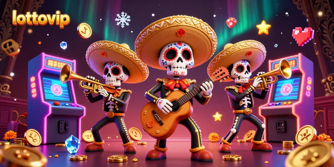 Memainkan LOTTOVIP dengan band mariachi tengkorak yang berwarna-warni dalam suasana kasino ceria.