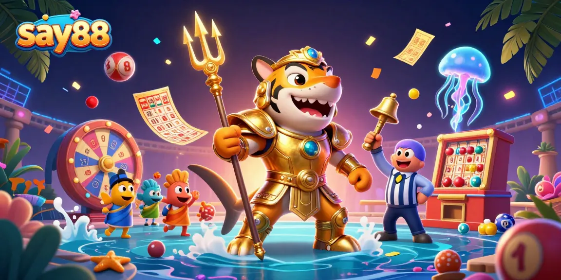 Experience thrilling gameplay at say88 with a dynamic underwater casino scene illustrating exciting lottery elements.