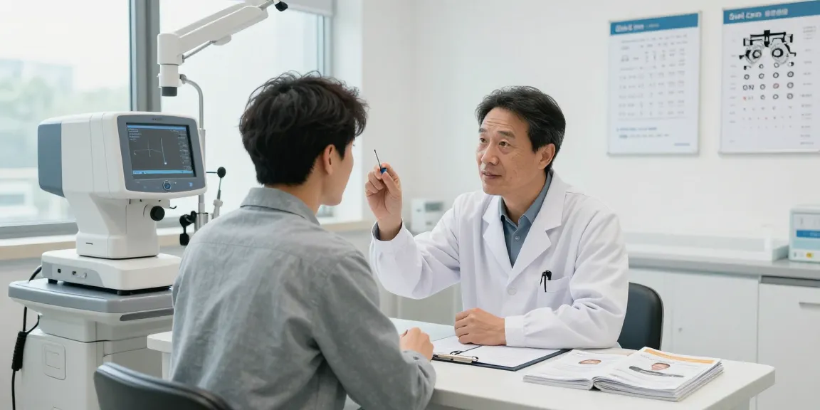 Patient consultation at SNU Eye Clinic discussing eye care procedures in a bright, modern setting.