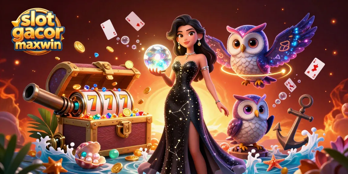 Experience the thrill of slot gacor maxwin with an enchanting casino-themed illustration featuring an exquisite woman and mystical elements.