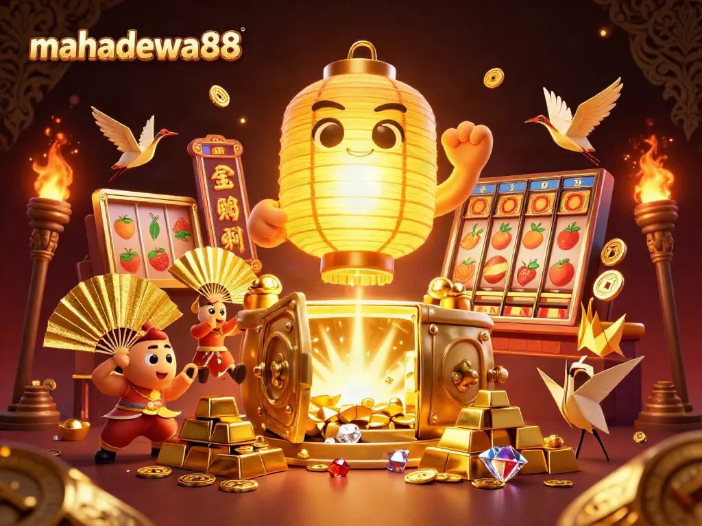 Experience the thrill of mahadewa88 slots with glowing symbols and magical elements in a vibrant casino scene.