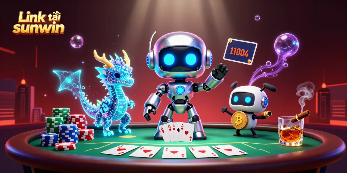 Engage in gaming excitement with Link tải sunwin, featuring vibrant 3D characters and poker elements.