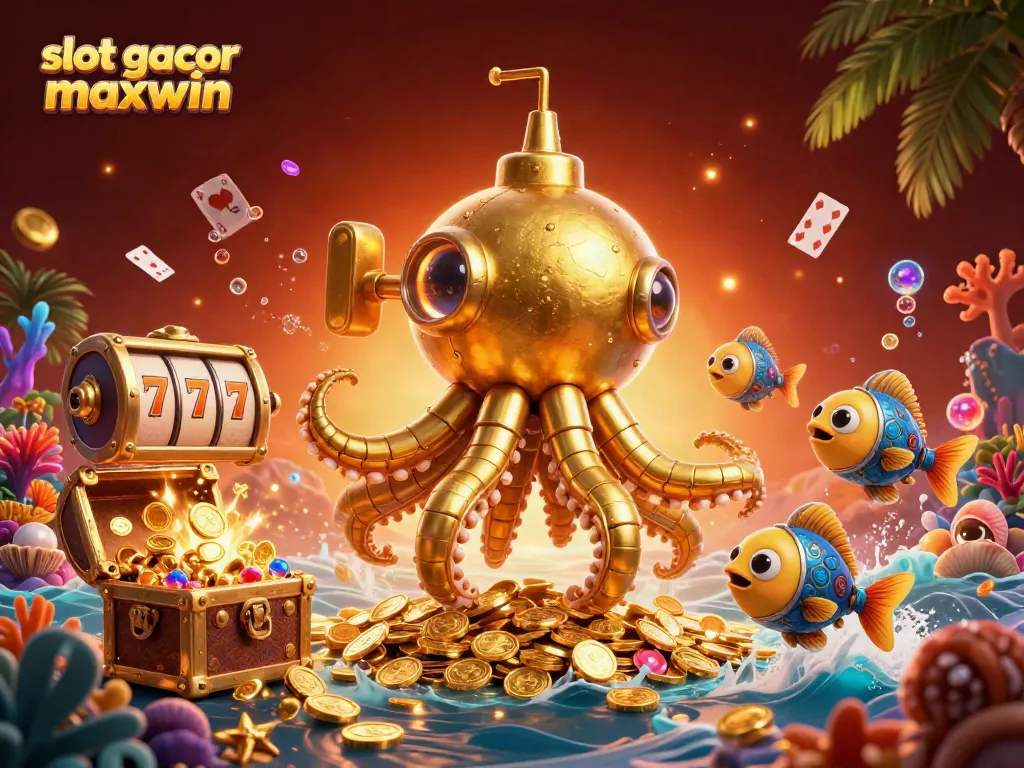 Experience thrilling spins with slot gacor maxwin in this vibrant underwater casino illustration.