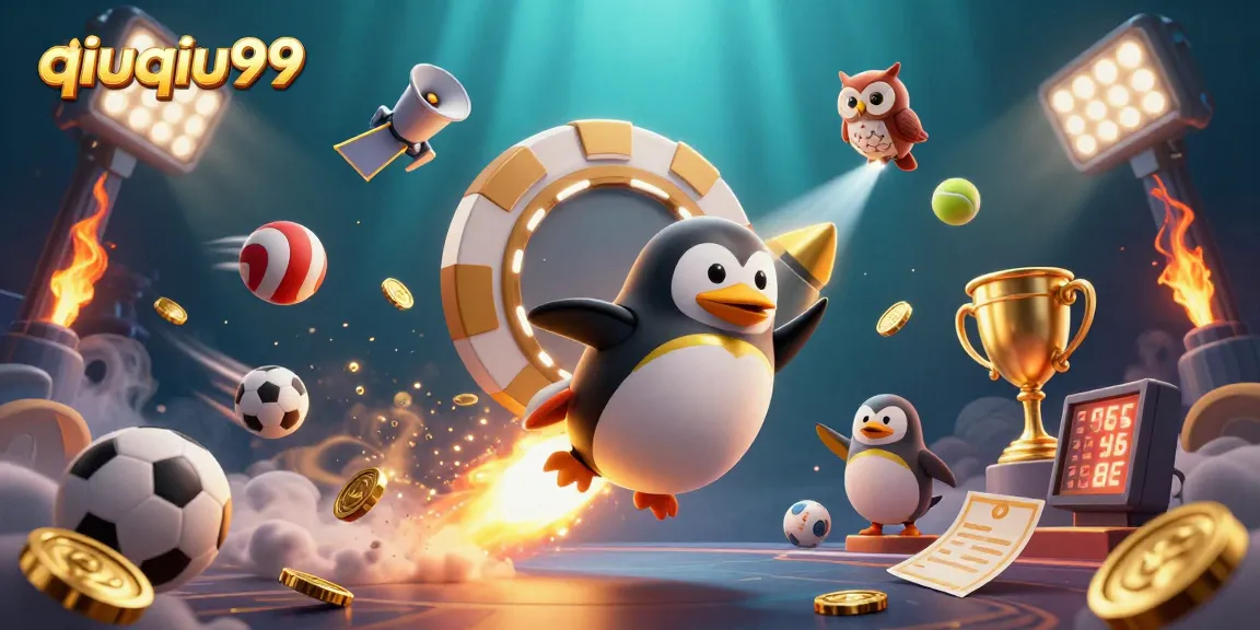 Experience the thrill of qiuqiu99 with a captivating penguin in a dynamic casino space scene.
