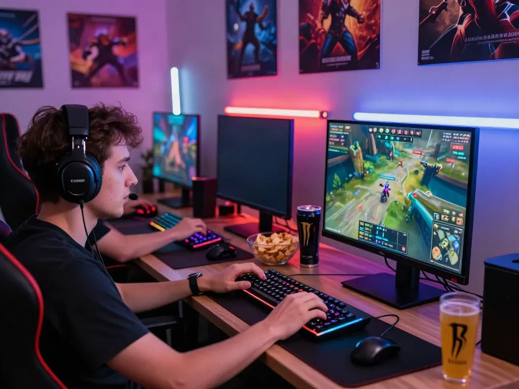 Players enjoy immersive akunjp online gaming session with colorful LED lighting.