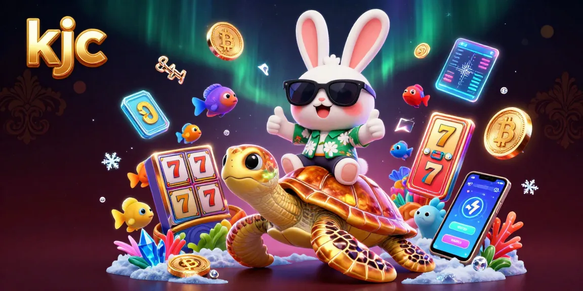 Engage with KJC's vibrant slot experience featuring a lucky rabbit and golden sea turtle.