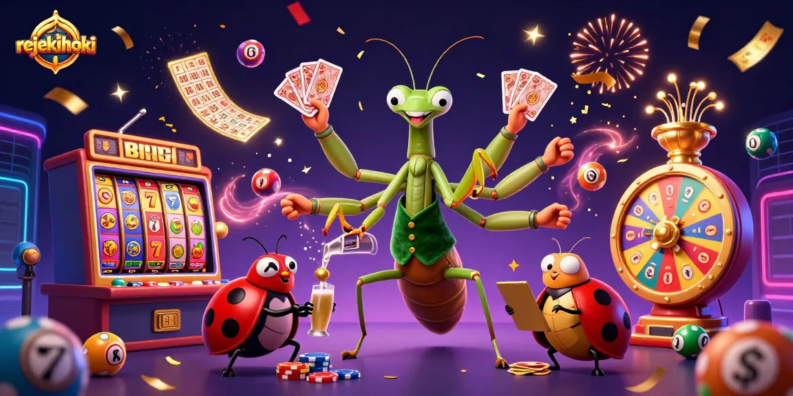 Experience winning at rejekihoki with vibrant 3D casino elements, slot games, and energetic characters.